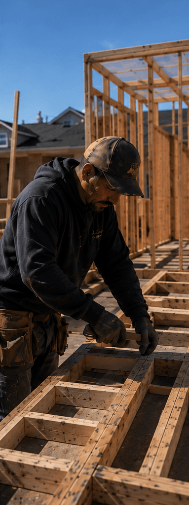 Construction operator working on a building frame